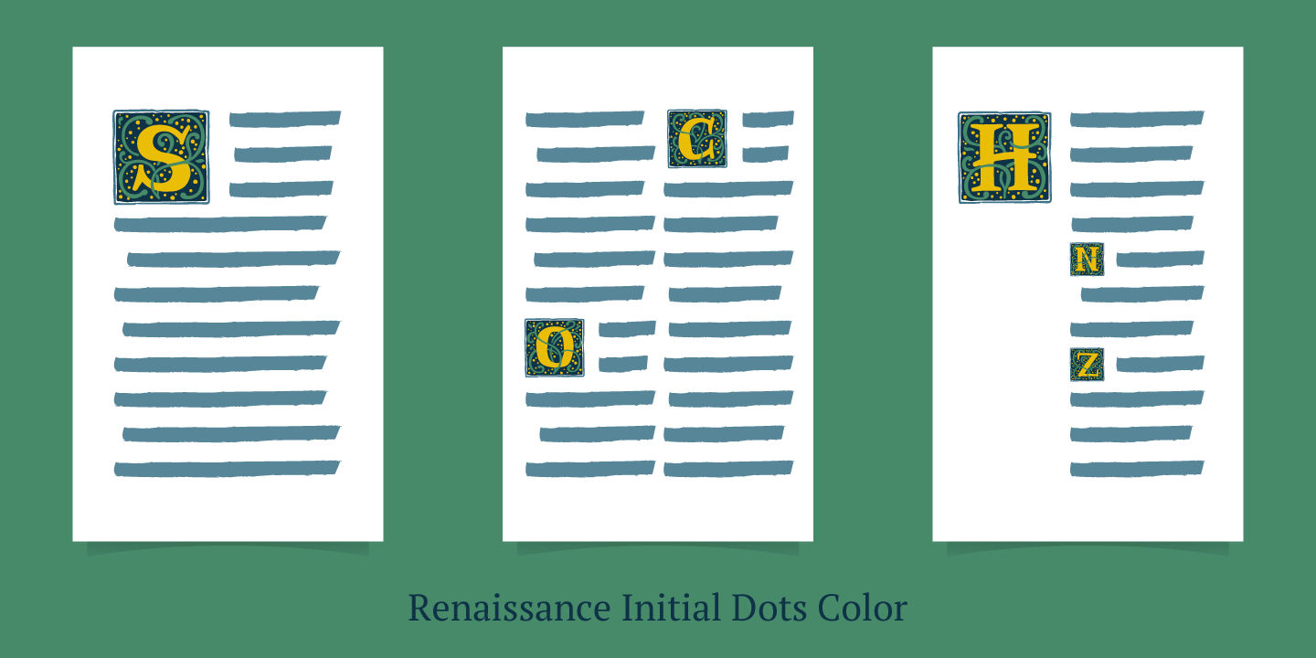 Ejemplo de fuente Renaissance Initial Dots White